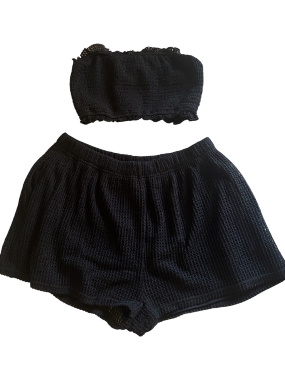 Black Knit Strapless Crop Top & High-Waist Shorts Set NWOT